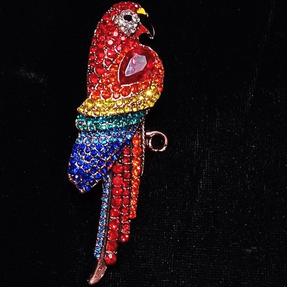 Blingy  Parrot Rhinestone Brooch - 4" Long! - Picture 1 of 4